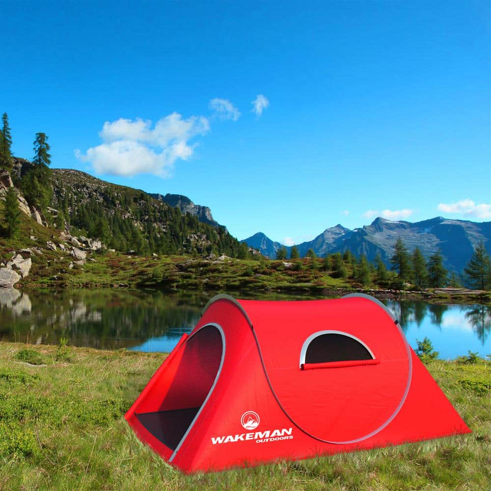Red 2-Person Three Season Pop-Up Camping Tent with Carry Bag
