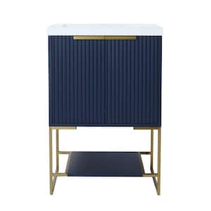 Anky 23.6 in. W x 18.1 in. D x 35 in. H Single Sink Bath Vanity in Navy Blue with White Resin Top