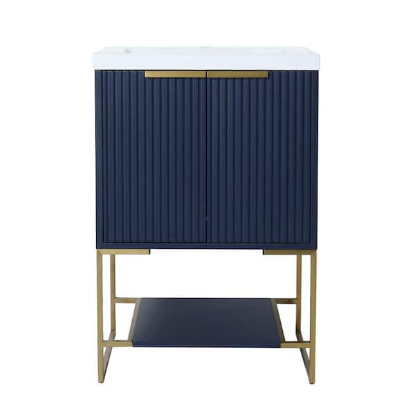 Miscool Anky 23.6 in. W x 18.1 in. D x 35 in. H Single Sink Bath Vanity in Navy Blue with White Resin Top