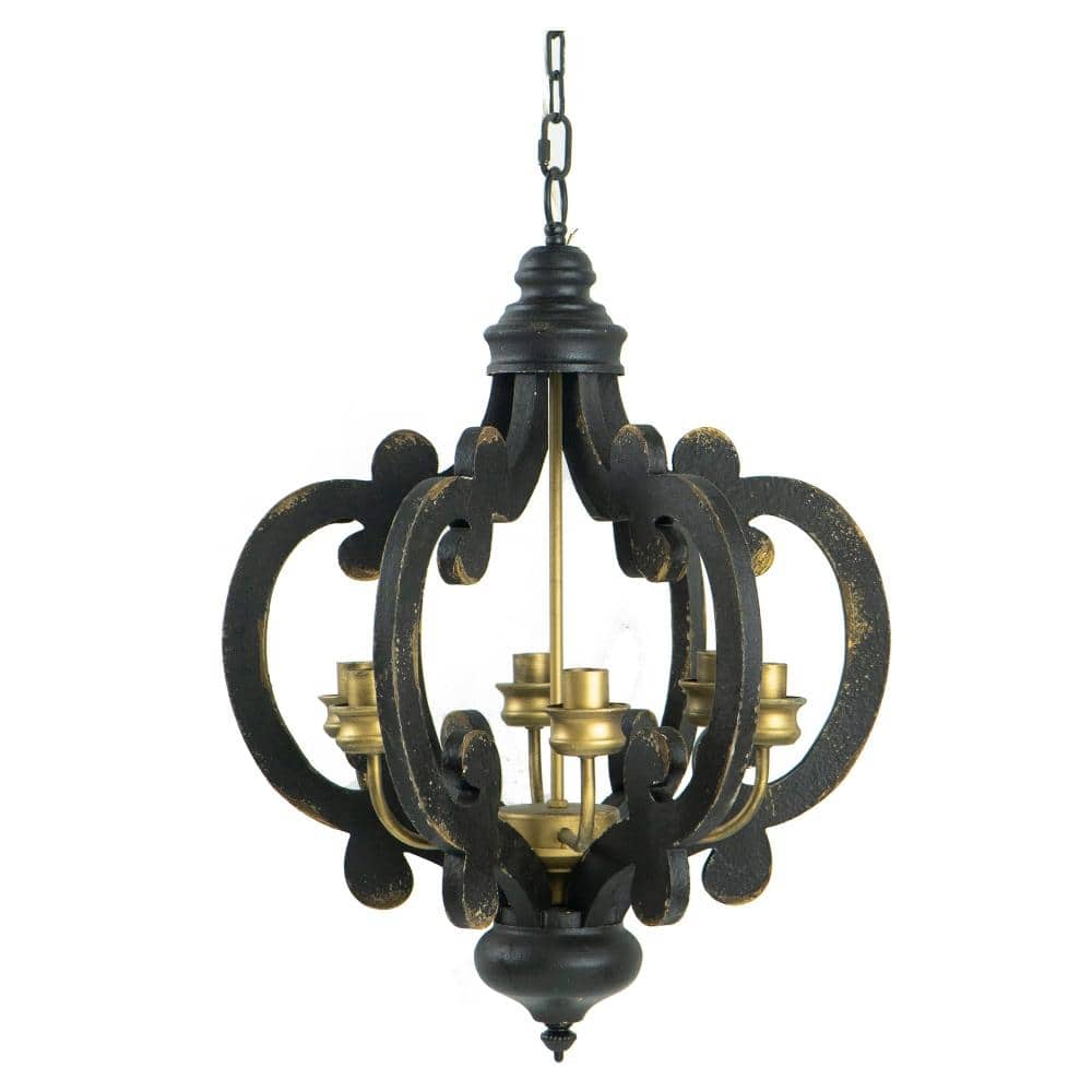 21 in. 6-Light Black Gold Vintage Classic Carved Wood Chandelier (No Bulbs) price history on PriceWatchPro