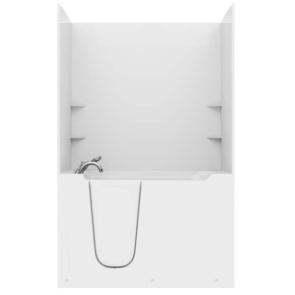 Rampart Wall Series 36 in. x 60 in. Left Drain Air Jetted Bathtub in White with 4 in. Tile Shower Wall Kit