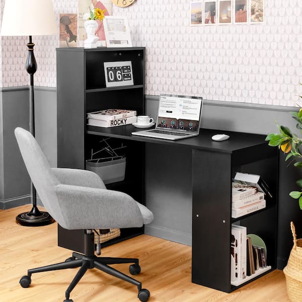 Costway 48 in. Rectangular Black Wood Computer Desk Writing