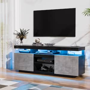 63.78 in. Modern Black/Gray TV Stand Fits TVs up to 70 in. with RGB LED Light Strip and Outlets