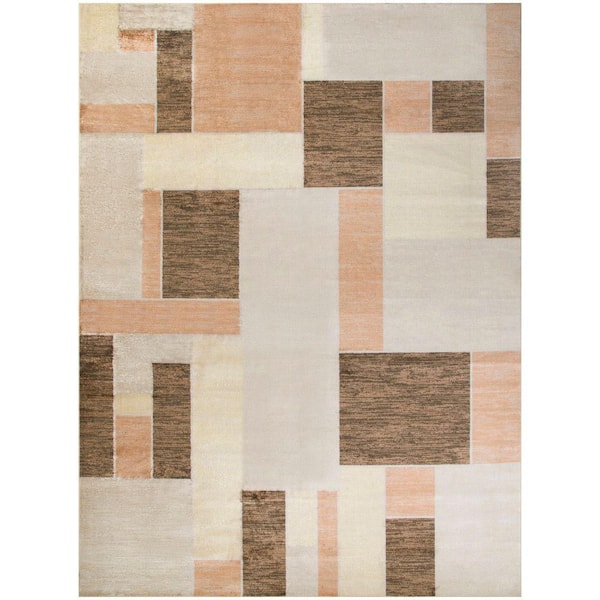 Nourison Astra Machine Washable Beige Multicolor 8 ft. x 10 ft. Geometric Contemporary Area Rug