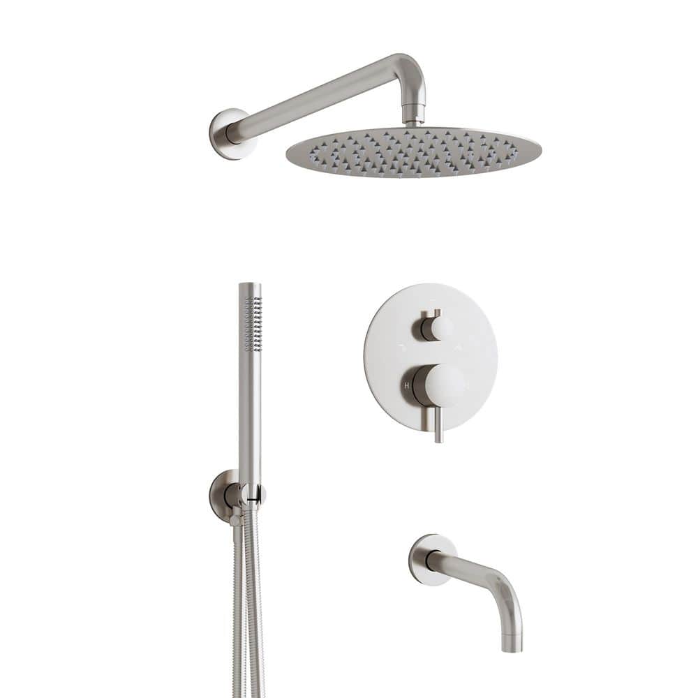 2 Handles 2-Spray Tub and Shower Faucet 2.5 GPM in Brushed Nickel with 10 in. Rain Shower Head, Pressure Balance Valve price history on PriceWatchPro