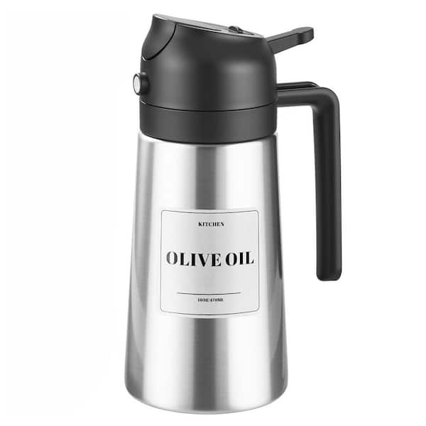 Stainless Steel Black Olive Oil Sprayer and Dispenser Bottle with Ceramic Interior for Cooking Kitchen Baking