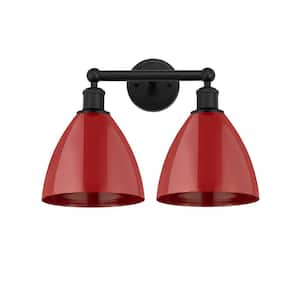 Plymouth Dome 16.5 in. 2-Light Matte Black Vanity Light with Red Metal Shade