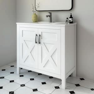 Silvia 36.25 in. W x 18.5 in. D x 35 in. H Single Sink Freestanding Bath Vanity in Matte White with White Ceramic Top