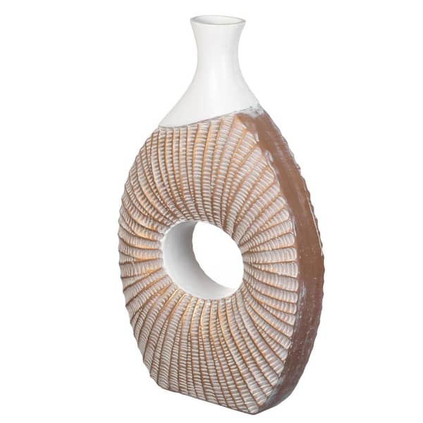 Uniquewise 19 in. White and Gold Farmhouse Vase-Decorative Piece for Boho Kitchen, Bedroom Table, Home Office, Living Room