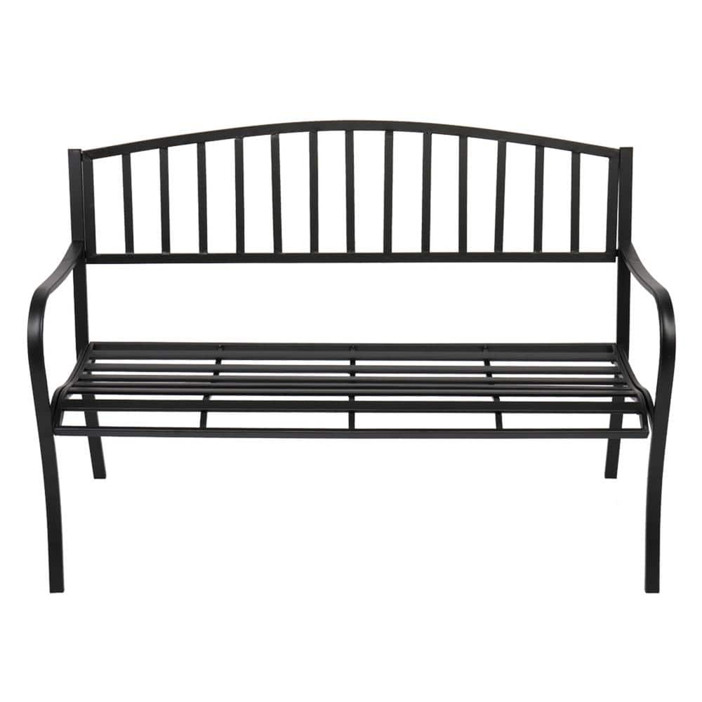 51 in. 3-Person Black Metal Outdoor Bench