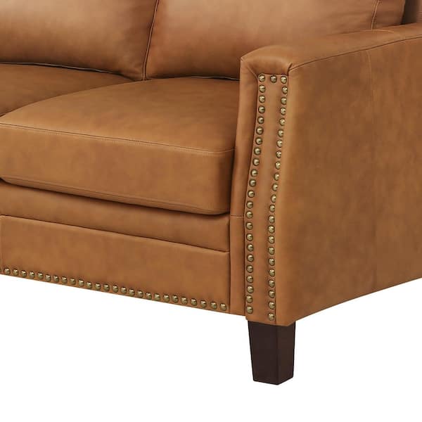 OrangeOne 84 in. Genuine Leather Couch Square Arms 3-Seat Sofa in