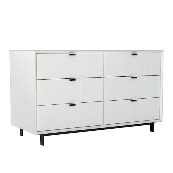 Benjara 21 in. White and Black 6-Drawer Wooden Dresser Without Mirror