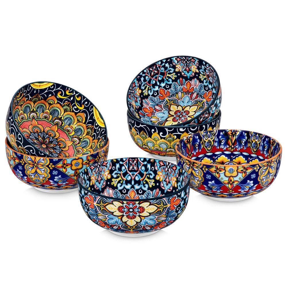 MALACASA 28 fl. oz. Black-green Orange Blue Porcelain Cereal Bowls Set ...