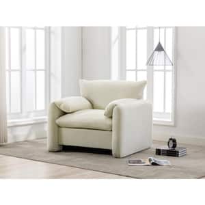Modern Cream Accent Chair Chenille Armchair Oversized Single Sofa Upholstery Lounge Chair