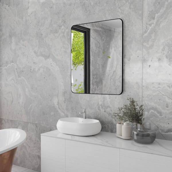 ELLO&ALLO 30 in. W x 36 in. H Rectangular Aluminum Framed Wall Bathroom Vanity Mirror in Black