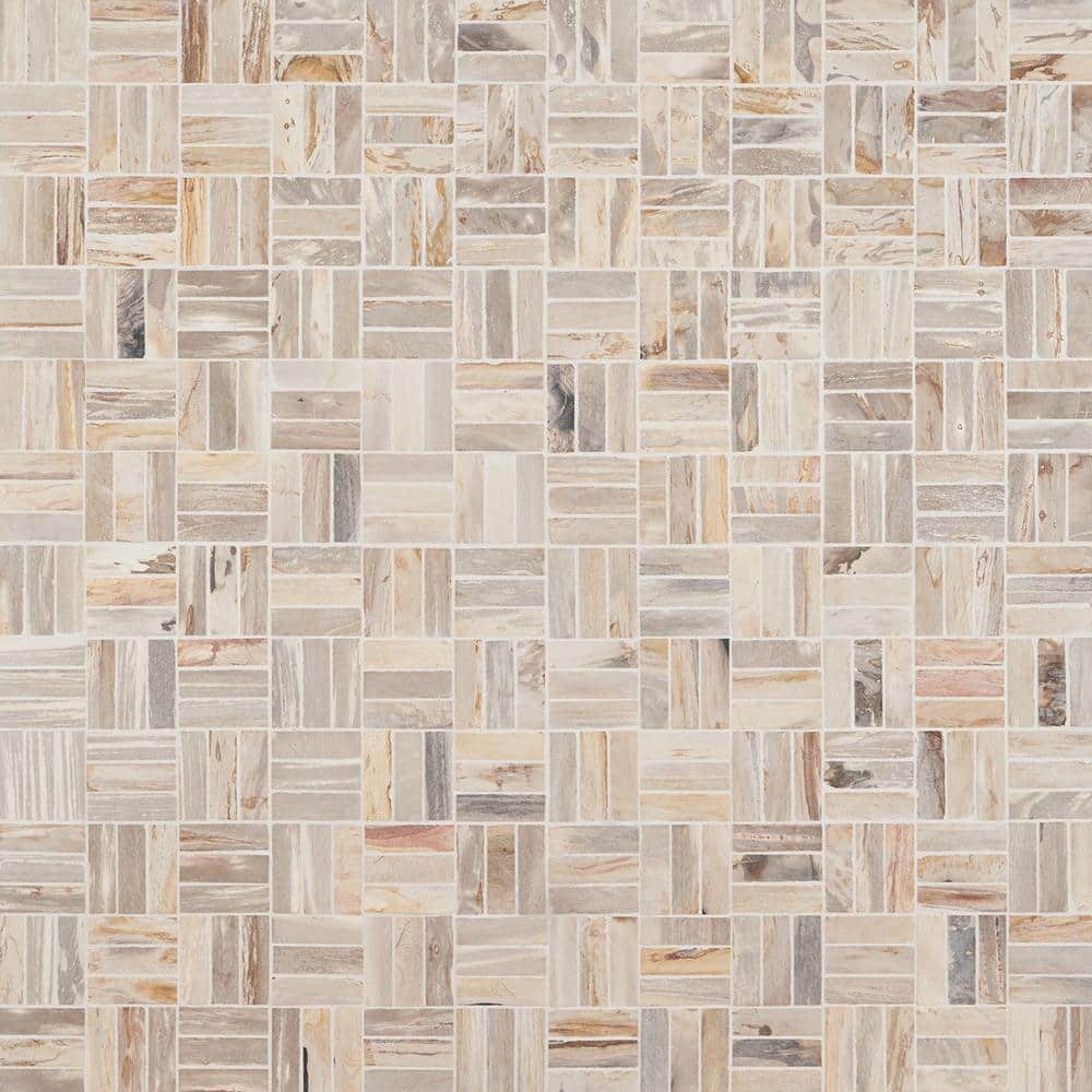 Petra Basketweave Brown Marble Mosaic Tile 12" x 12"