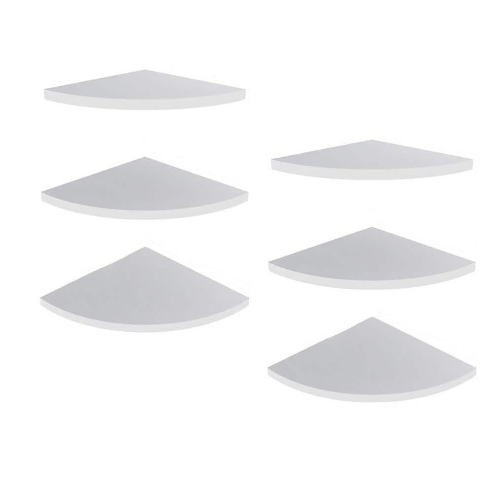 9.84 in. W x 9.84 in. D White Wood Corner Decorative Wall Shelf Set of 6