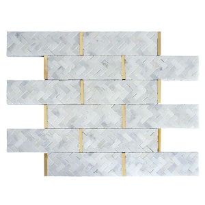 Natural White and Gold 11.86 in. x 11.54 in. Brick Joint Polished Marble Mosaic Tile (9.5 sq. ft./Case)