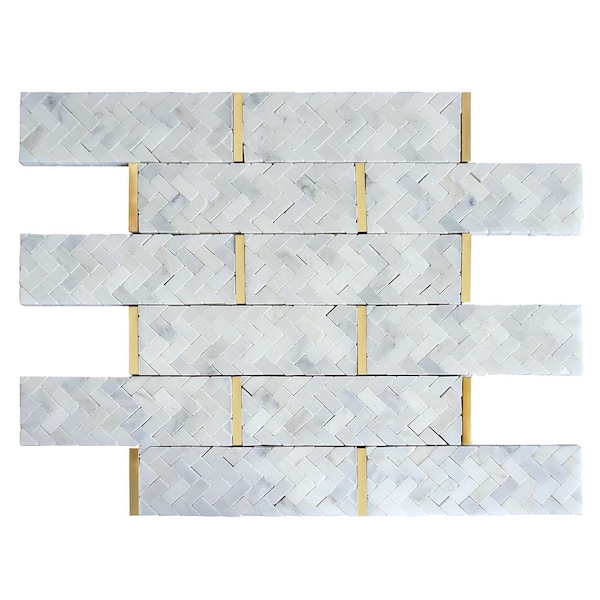 Natural White and Gold 11.86 in. x 11.54 in. Brick Joint Polished Marble Mosaic Tile (9.5 sq. ft./Case)