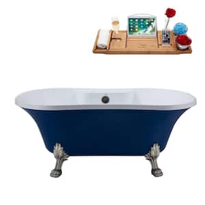 60 in. Acrylic Clawfoot Non-Whirlpool Bathtub in Matte Dark Blue With Brushed Nickel Clawfeet And Brushed GunMetal Drain