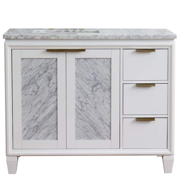 Bellaterra Home 43 in. W x 22 in. D Single Bath Vanity in White with Marble Vanity Top in White with Left White Rectangle Basin