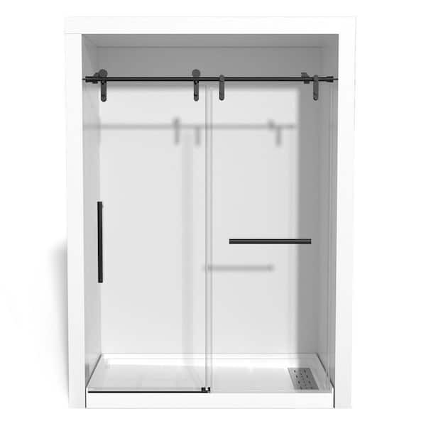 56-60" W x 75.5" H Frameless Glass Shower Door, Stainless Steel Handle, Noiseless, Waterproof, rust resistant, Black