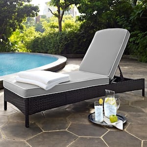 Palm Harbor Wicker Outdoor Chaise Lounge with Grey Cushions