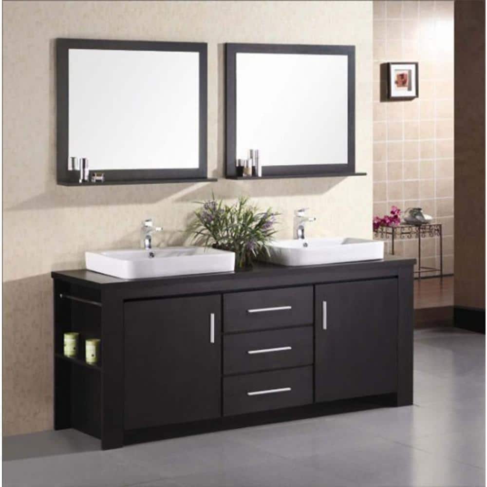 Espresso Double Sink Freestanding Bathroom Vanity with Mirrors