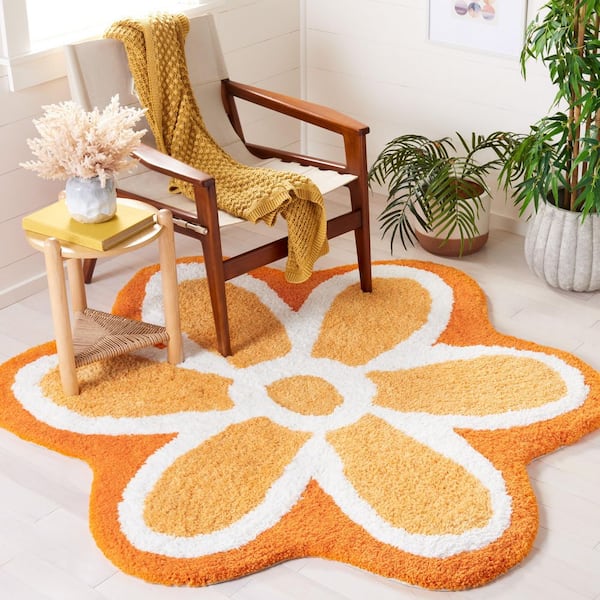 Novelty 6 ft. x 6 ft. Ivory/Orange Floral Specialty Area Rug
