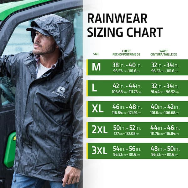 John Deere - Men's Large Black Polyurethane-Coated Polyester Waterproof 2-Piece Rain Suit with 2 in. Storm Flap