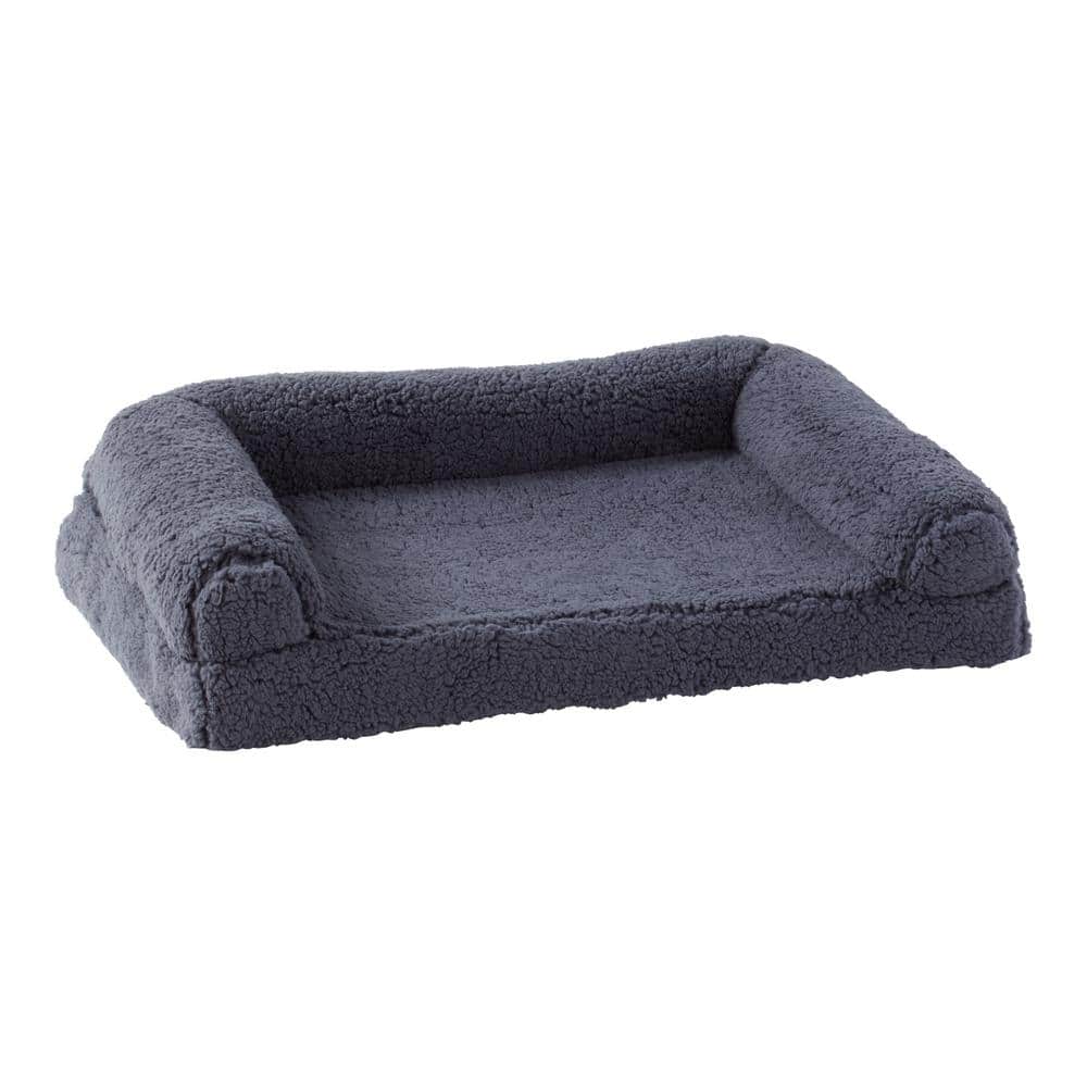 Large Blue Steel Sherpa Sofa Style Dog Bed