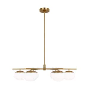 Lune Large 6-Light Burnished Brass Chandelier with White Milk Glass Shades