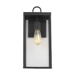 Howell 16.25 in. Textured Black Outdoor Hardwired Wall Lantern Sconce with White/Clear Glass Panels and No Bulb Included