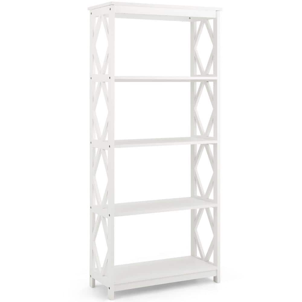Gymax White 5-Tier Open Bookshelf Bookcase Standing Casual Home Storage ...