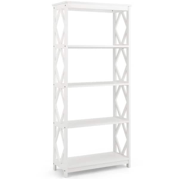 Gymax White 5-Tier Open Bookshelf Bookcase Standing Casual Home Storage Display Rack