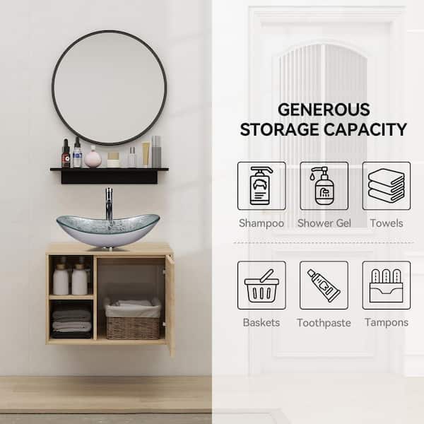 24 in. W x 19 in. D x 17 in. H Single Sink Burlywood Bath Vanity with Silver Solid Surface Top Sink and Mirror