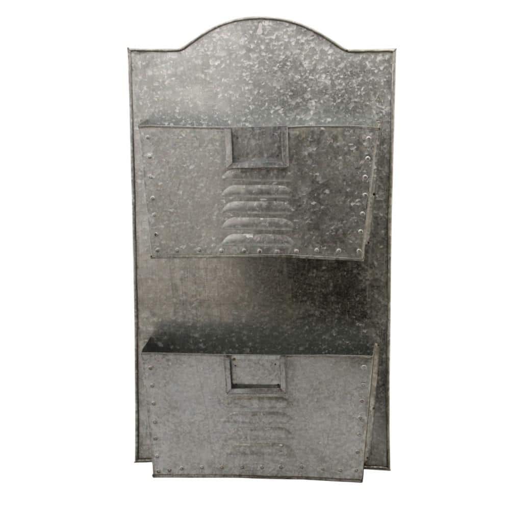 Benzara Galvanized Metal Grey 2-Tier Wall Pocket Organizer BM03179 - The  Home Depot