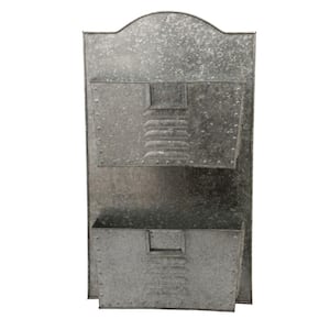 Galvanized Metal Grey 2-Tier Wall Pocket Organizer
