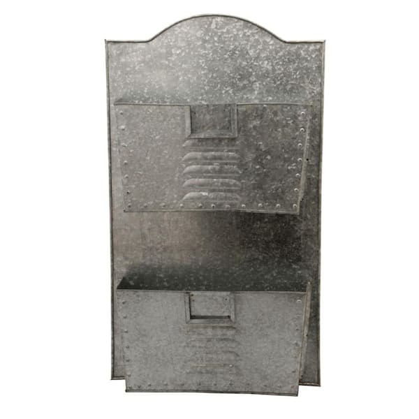 Benzara Galvanized Metal Grey 2-Tier Wall Pocket Organizer