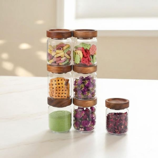 Glass Spice Jar Set of 8, 5 oz. Airtight Food Storage Canisters with Lids, 5 in. H, High-Borosilicate