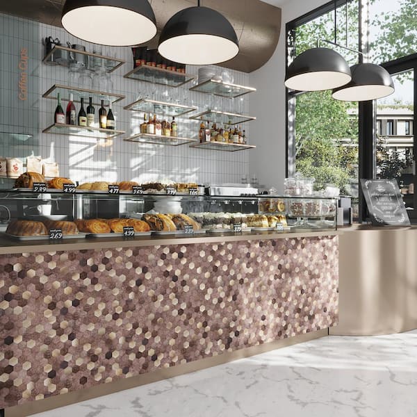 Hexagon Gold Beige 11.25 in. x 11.25 in. Honed Metal Peel and Stick Tile for Kitchen and Bathroom (8.79 sq. ft./Case)