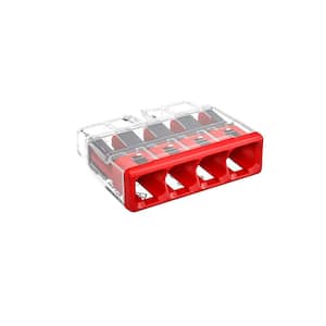 Push Wire 2773-404 Connectors, 4-Port, Transparent Housing, Red Cover (200-Piece Jar)