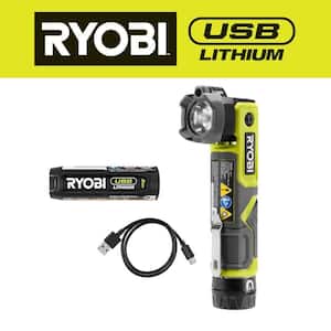 USB Lithium Pivoting 625 Lumens Rechargeable Head Flashlight Kit with 2.0 Ah Battery and Charging Cable
