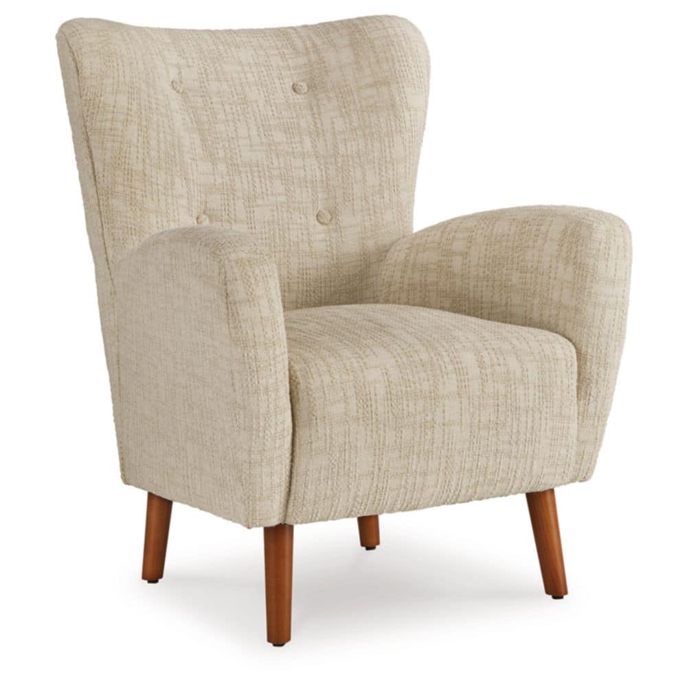Beige Tufted Wingback Accent Chair with Brown Legs