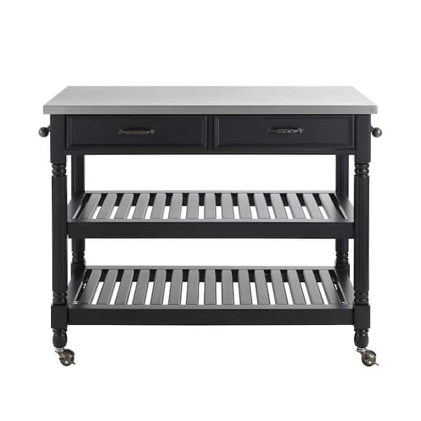 HOMESTYLES Savannah Black Kitchen Cart with Stainless Top