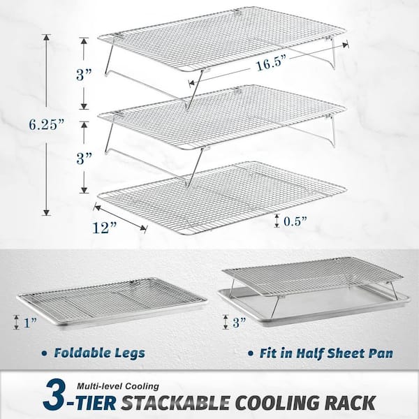 12 in. x 16.5 in. 3 Tier Stainless Steel Cooling Rack with Oven-Salf for Kitchen Baking, Cookie, Pizza and Cake (1-Pack)