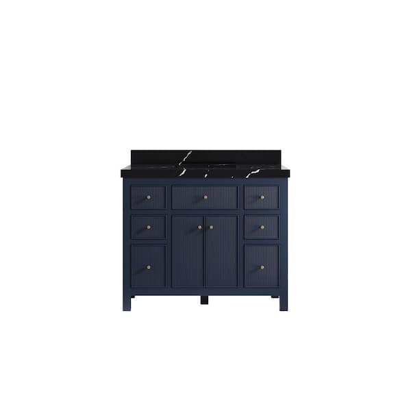 Willow Collections Sonoma 42 in. Single Sink Freestanding Navy Blue Bath Vanity with Calacatta Black Quartz Top Unassembled