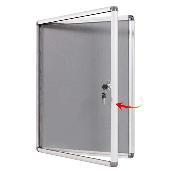 20 in. x 14 in. Outdoor/Indoor Enclosed Bulletin Board Lockable Noticeboard Case with Aluminium Frame, Grey Felt