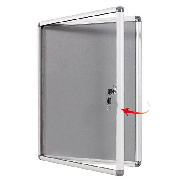 Lockable Bulletin Board Cabinet 9x36" - Indoor Display Case With Key For Commercial Use | Silver Aluminum Frame