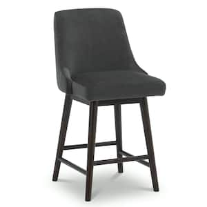 26 in. Maisie Dark Gray Velvet High Back Wood Swivel Counter Stool with Fabric Seat